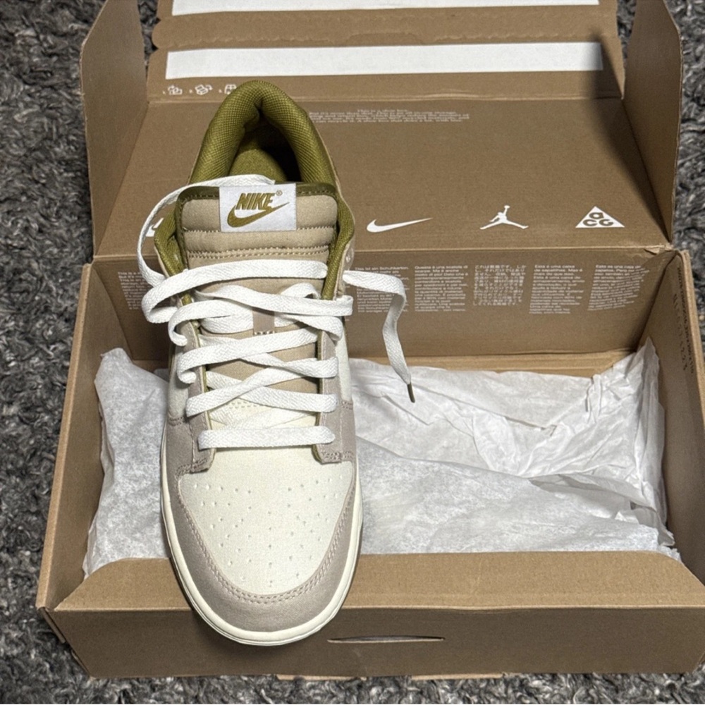 Nike Dunk-Low Cream and Olive Green Sneakers